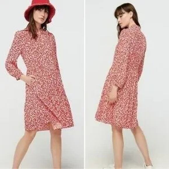 J. Crew Hadid Shirt Dress Womens Large Red Tossed Floral Cottagecore Tiered - Picture 4 of 10